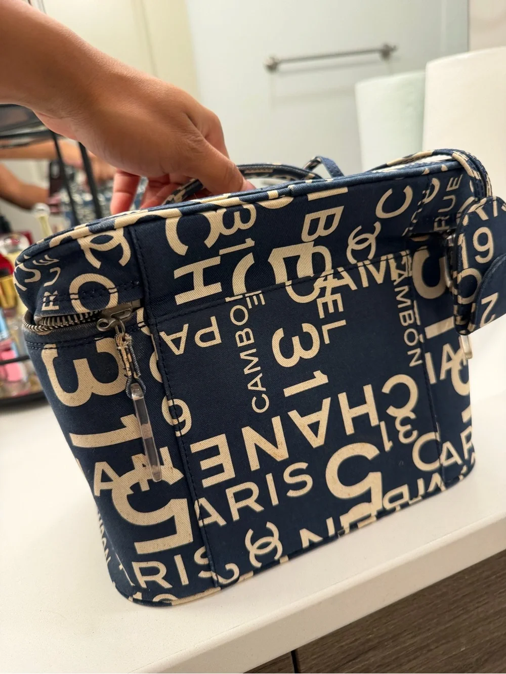 CHANEL Navy and Cream Logo Canvas Vanity Case